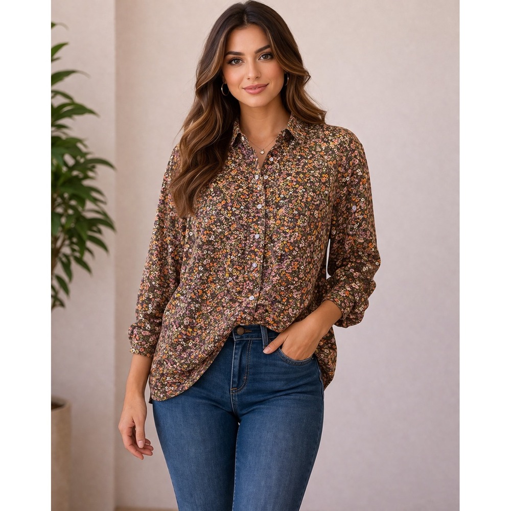 Liz Claiborne- Floral Button Down Shirt - Multicolor Size 1X‎
